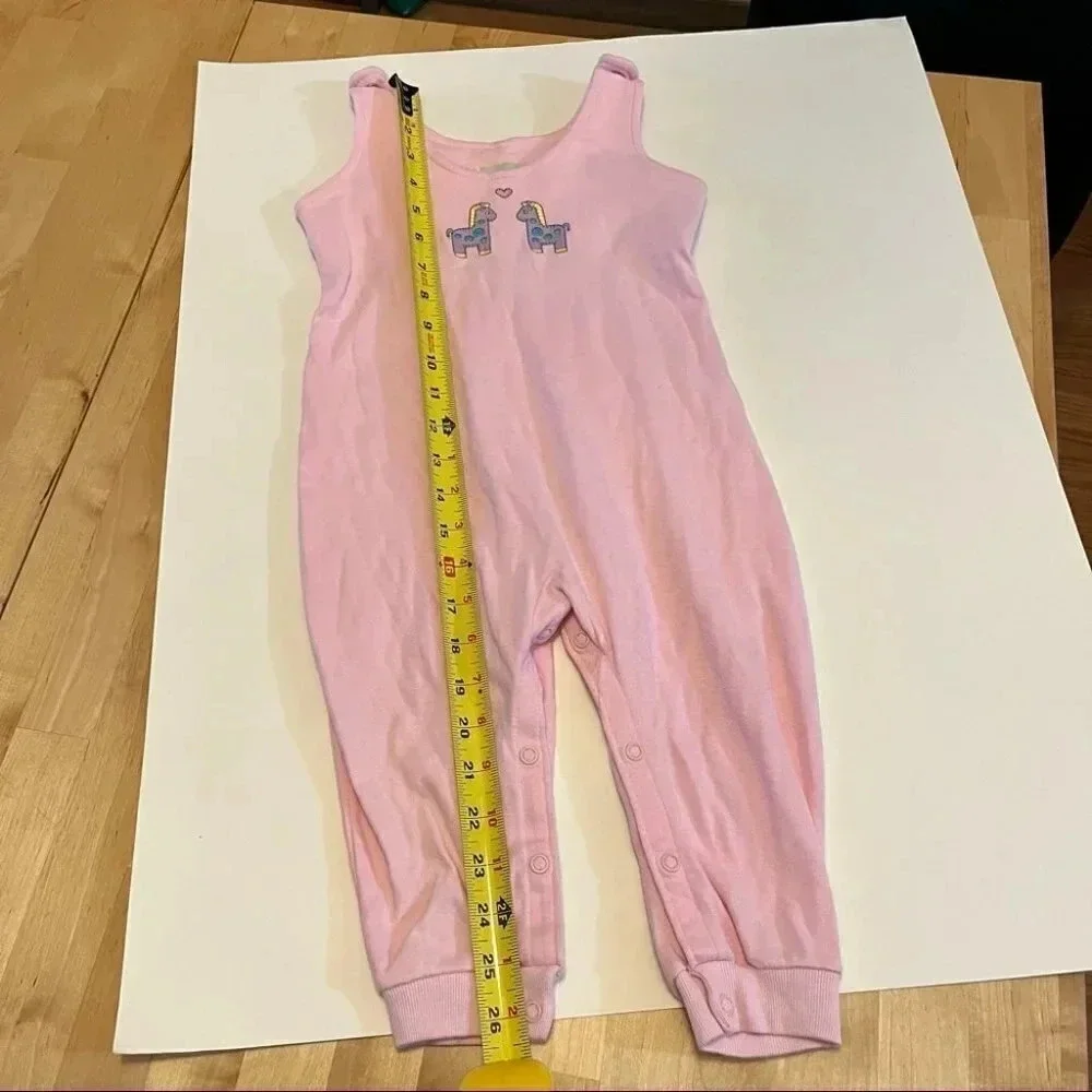 Vintage Okie Dokie Pink BUBBLE OVERALLS Size 24M 100% Cotton Heart Horses